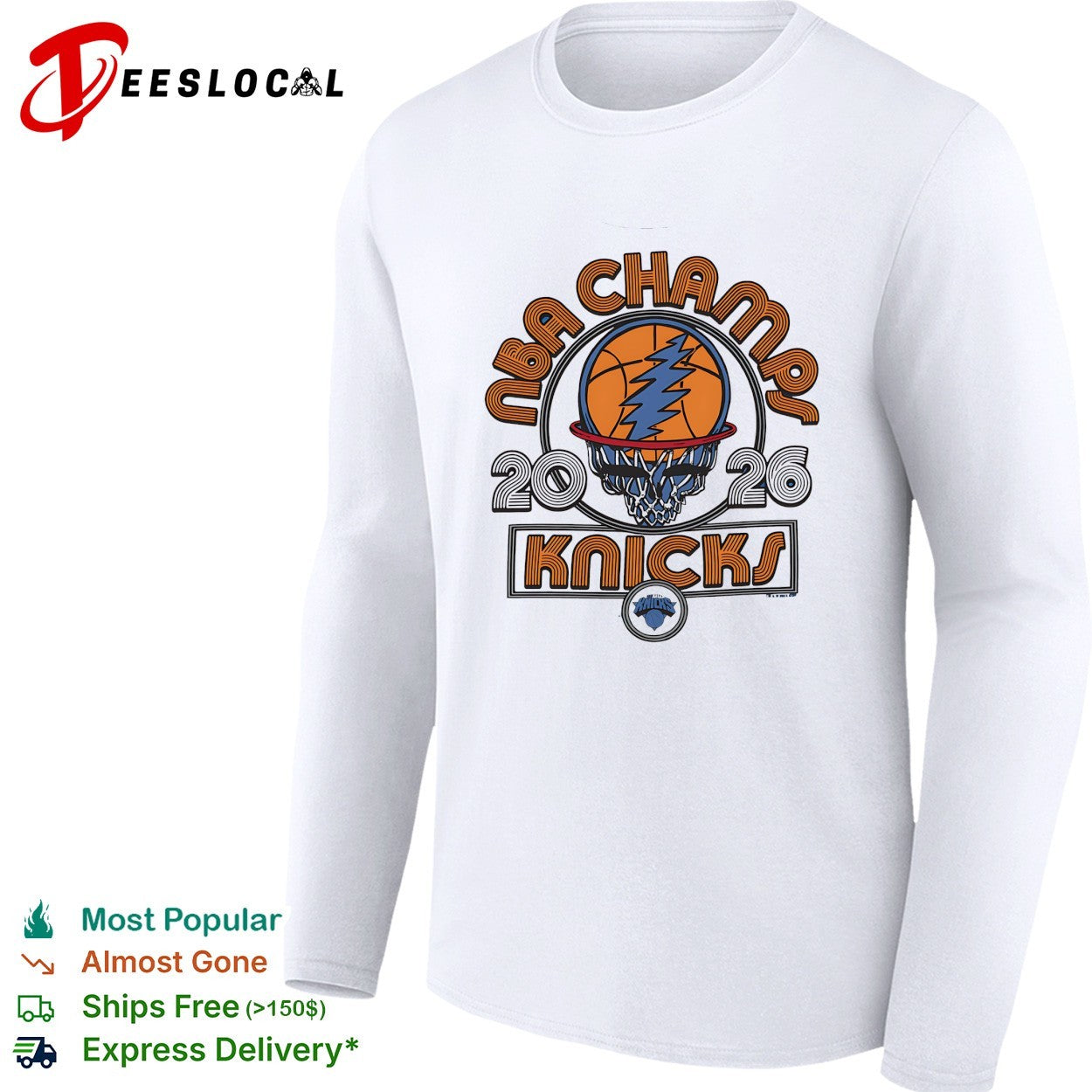 New York Knicks NBA Champs 2026 lightning bolt skull psychedelic logo shirt