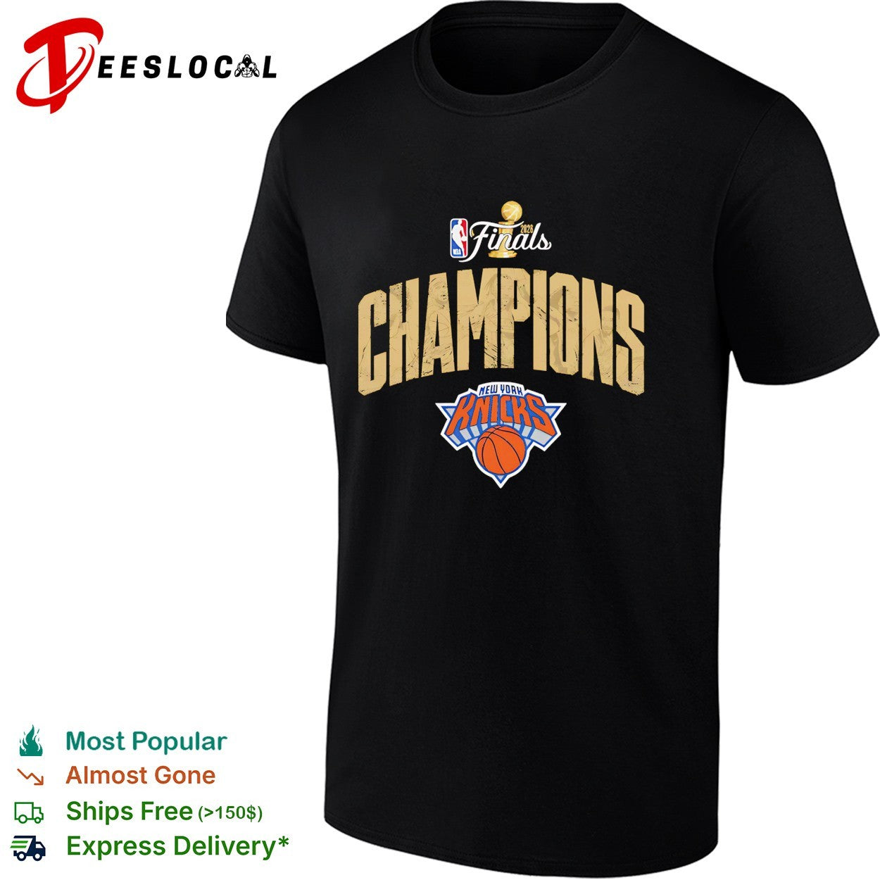New York Knicks NBA Finals 2026 Champions bold arch trophy triumphant text shirt