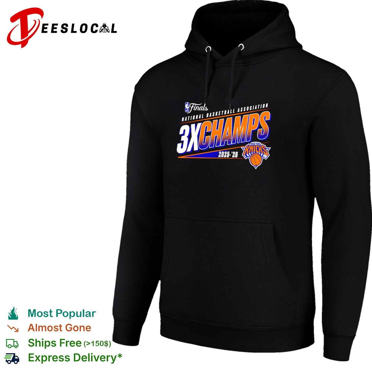 New York Knicks NBA Finals 3X Champs 2025-26 bold text logo shirt