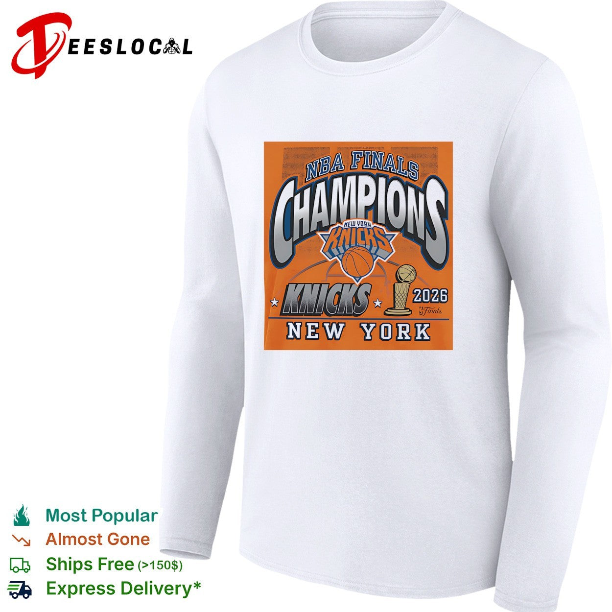 New York Knicks NBA Finals Champions bold arch logo trophy shirt