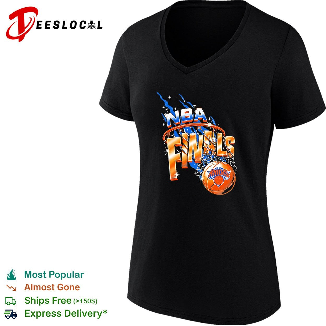 New York Knicks NBA Finals basketball hoop lightning blue orange dark shirt