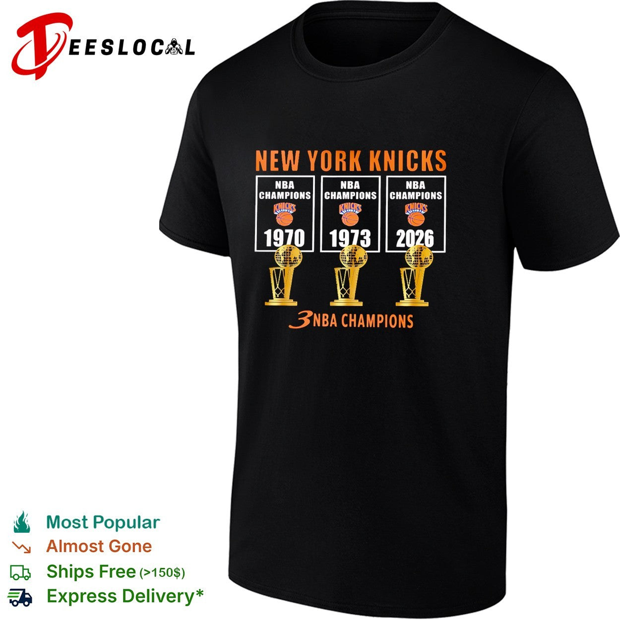 New York Knicks NBA champions 1970 1973 and 2026 three championships shirt