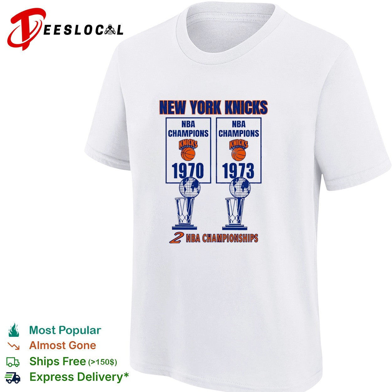 New York Knicks NBA champions 1970 and 1973 two championships banner shirt