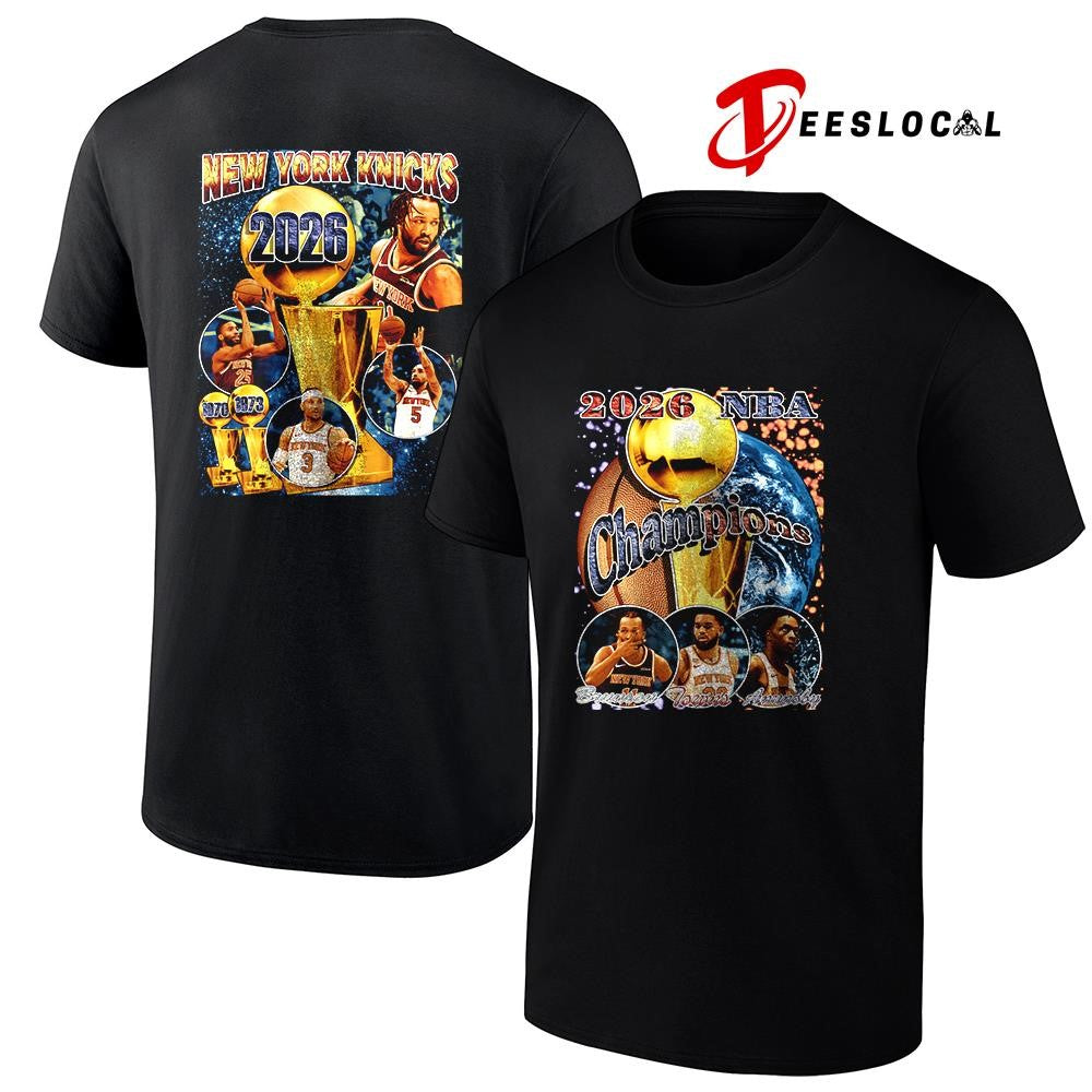 New York Knicks NBA champions Brunson Towns Anunoby graphic shirt