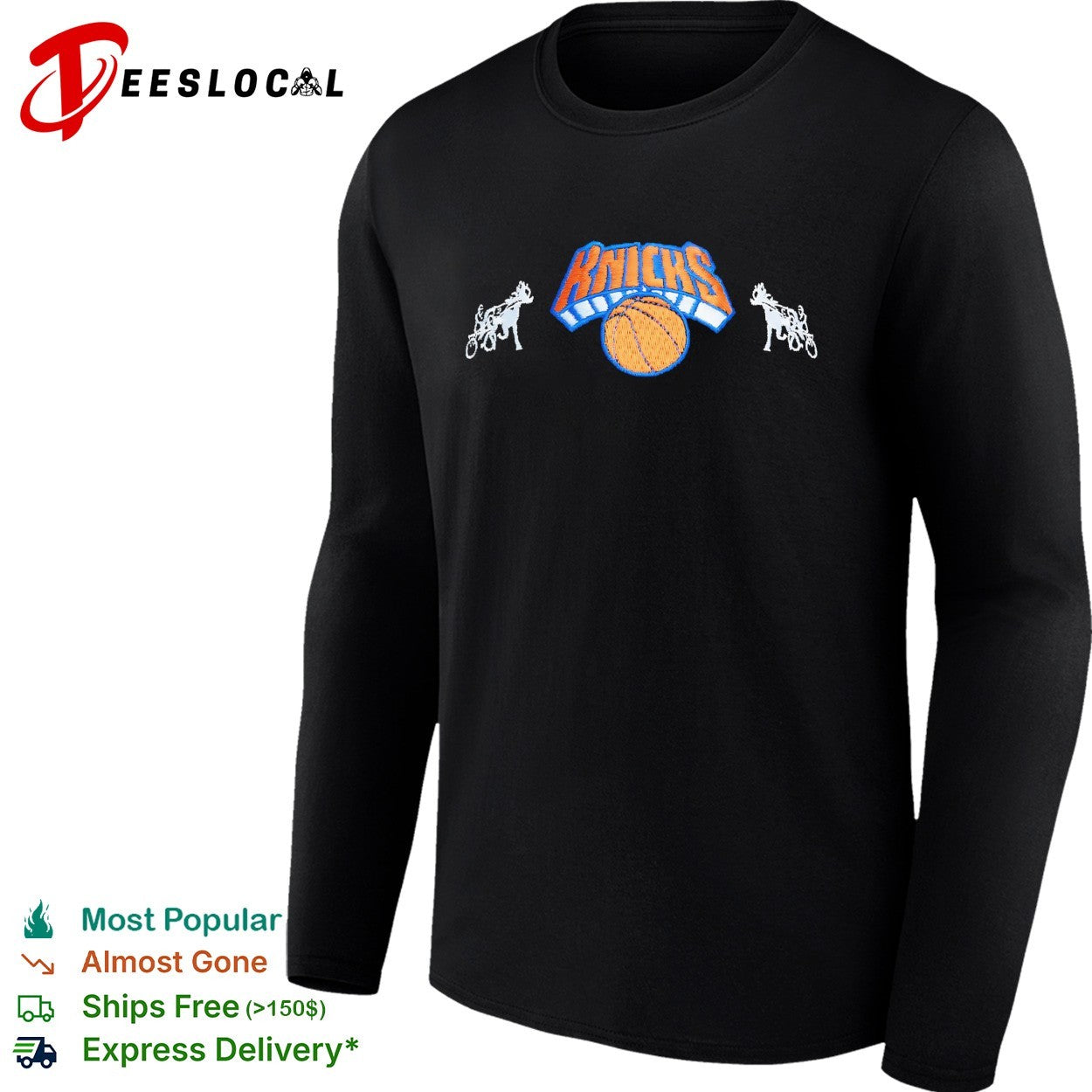 New York Knicks National Basketball Association champs mascot side prints established 1946 badge shirt