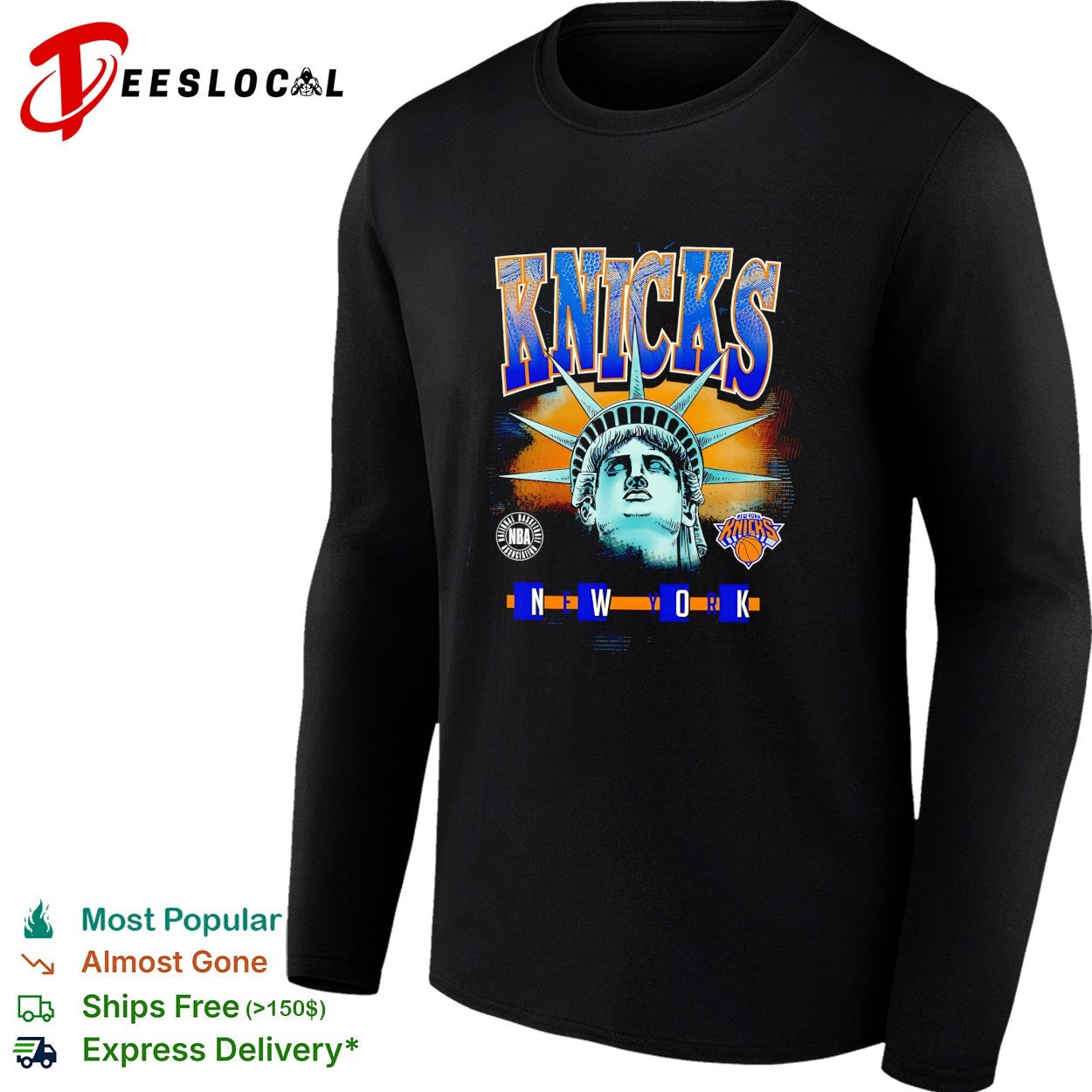 New York Knicks Statue of Liberty face bold arch NWOK text shirt
