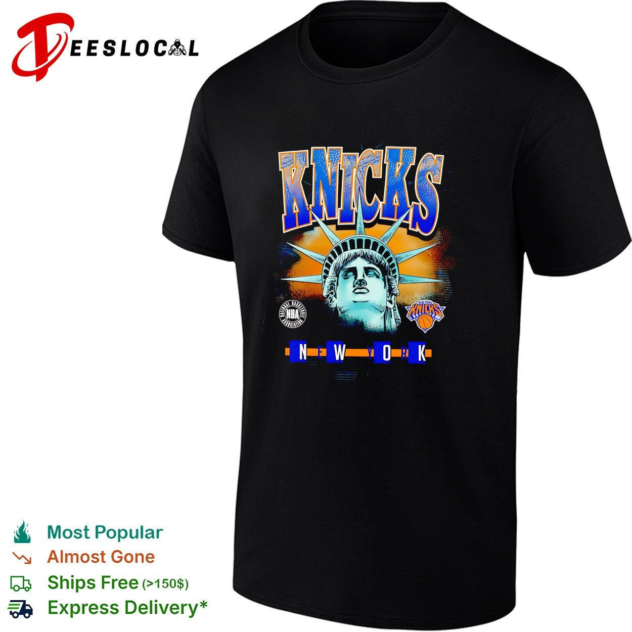 New York Knicks Statue of Liberty face bold arch NWOK text shirt