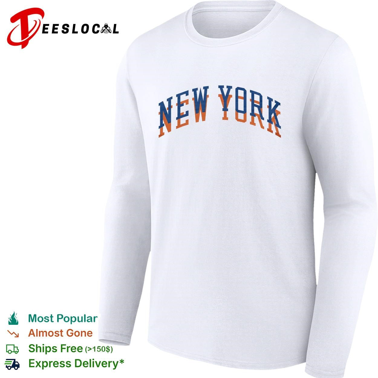 New York Knicks arch text logo blue orange graphic shirt
