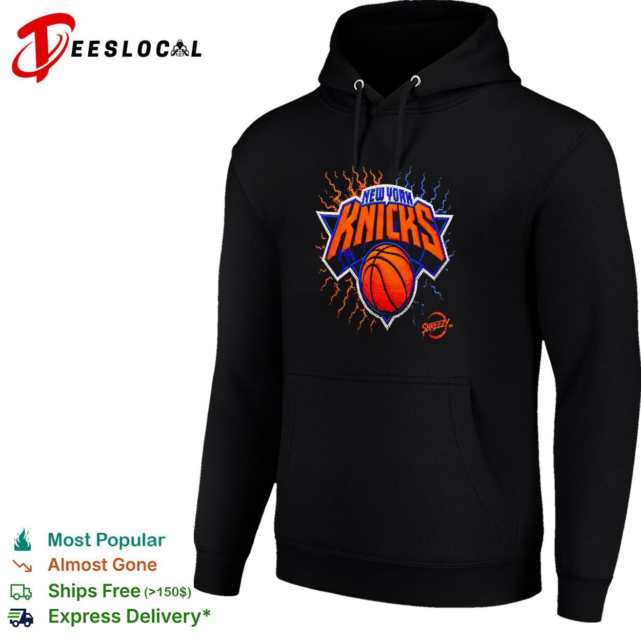 New York Knicks basketball orange lightning bolt logo bold graphic tee shirt