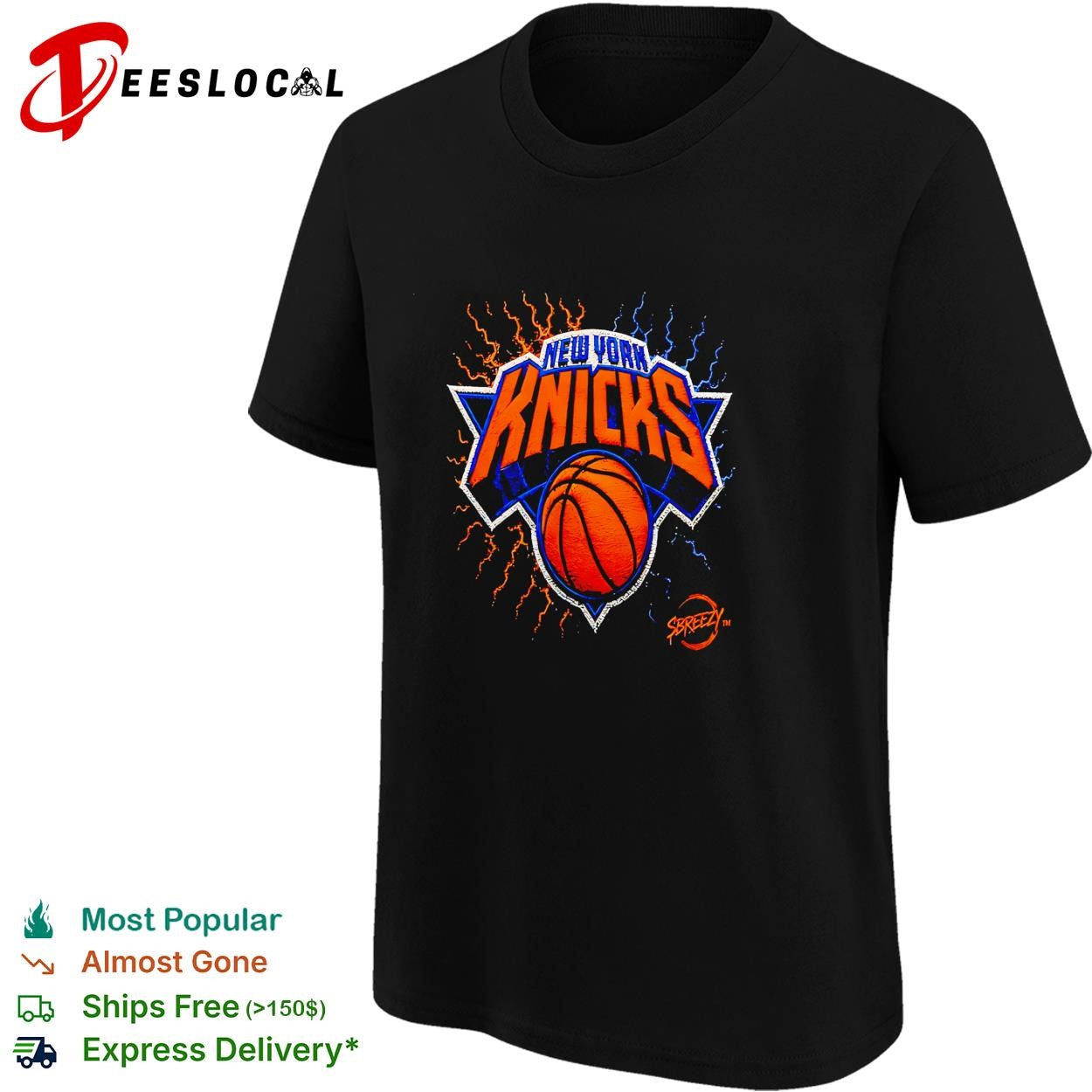 New York Knicks basketball orange lightning bolt logo bold graphic tee shirt