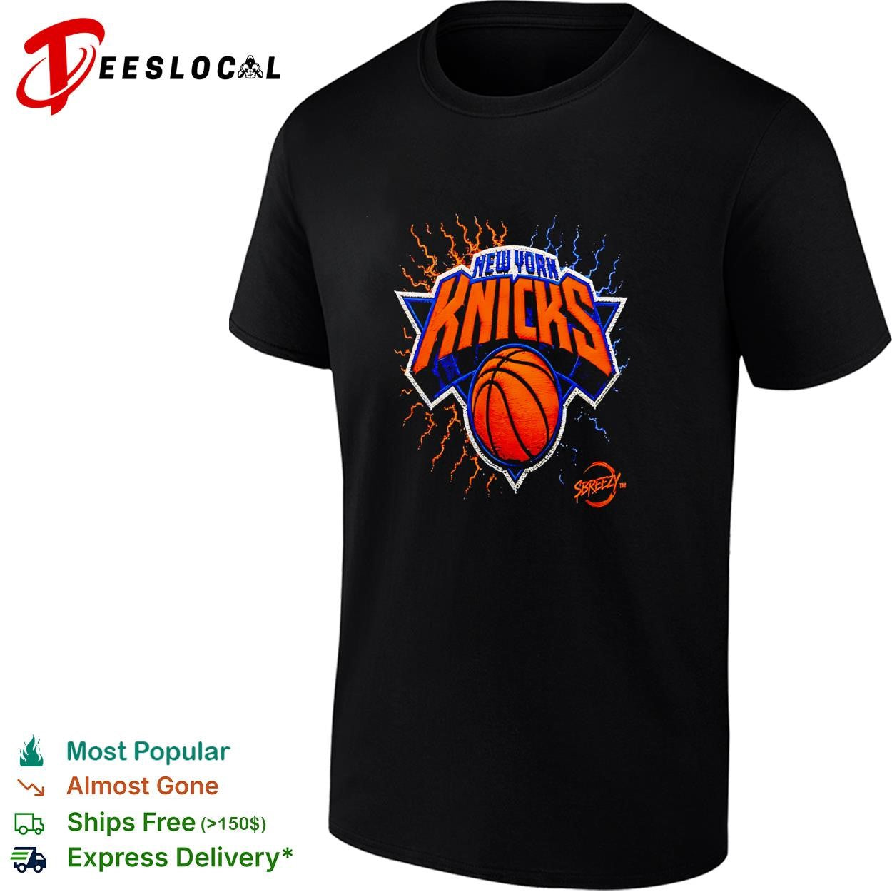 New York Knicks basketball orange lightning bolt logo bold graphic tee shirt