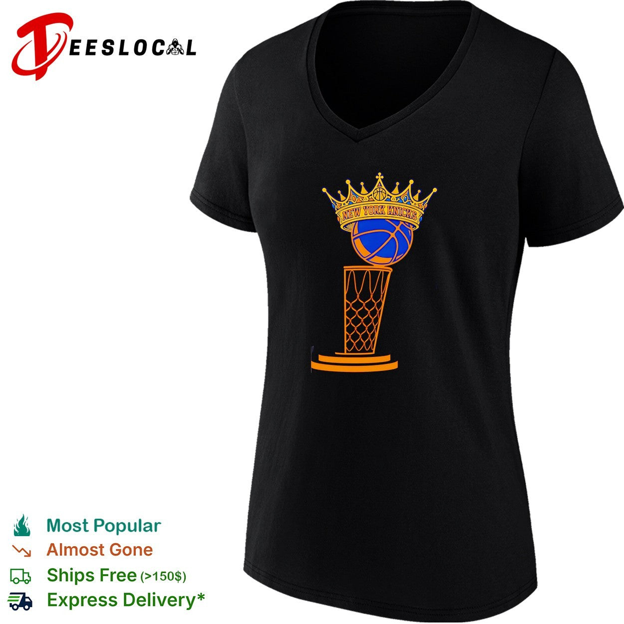 New York Knicks crowned basketball trophy hoop bold line art championship shirt