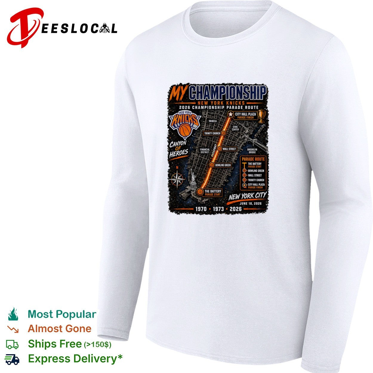 New York Knicks my championship 2026 parade route Canyon of Heroes city map shirt