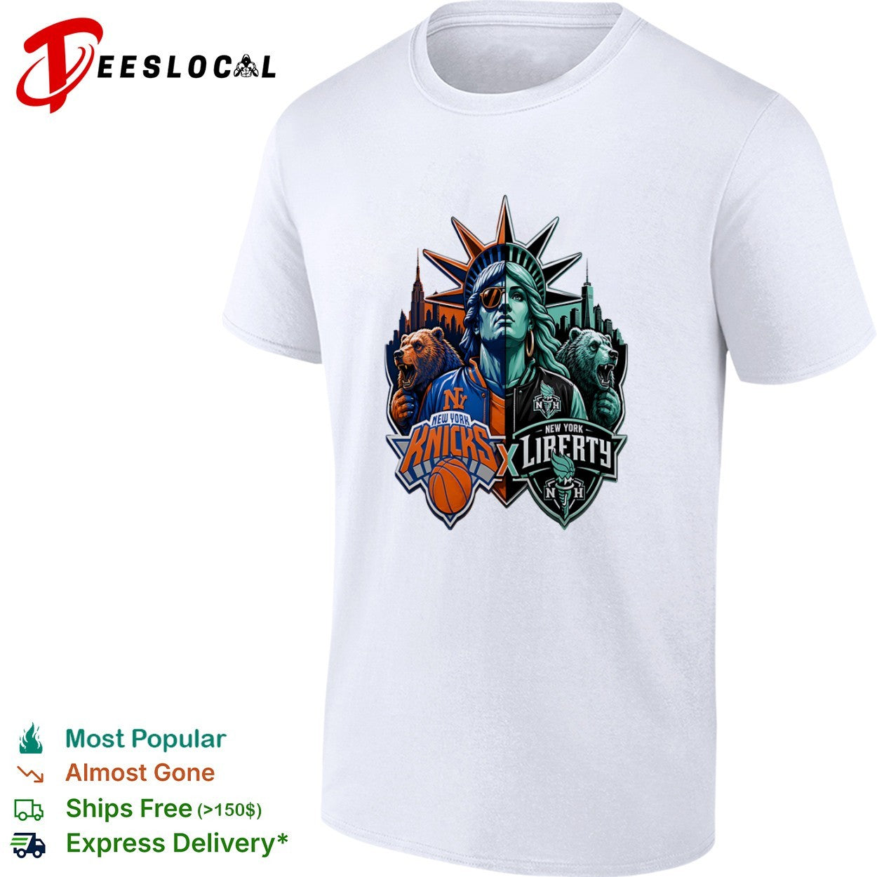 New York Knicks x New York Liberty Statue of Liberty Bear shirt