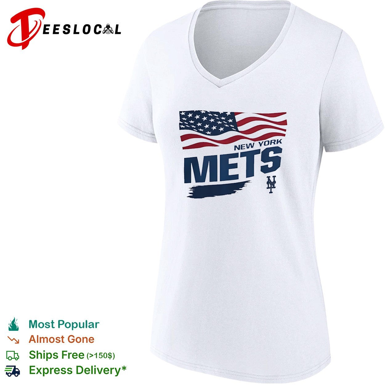 New York Mets waving American flag MLB shirt