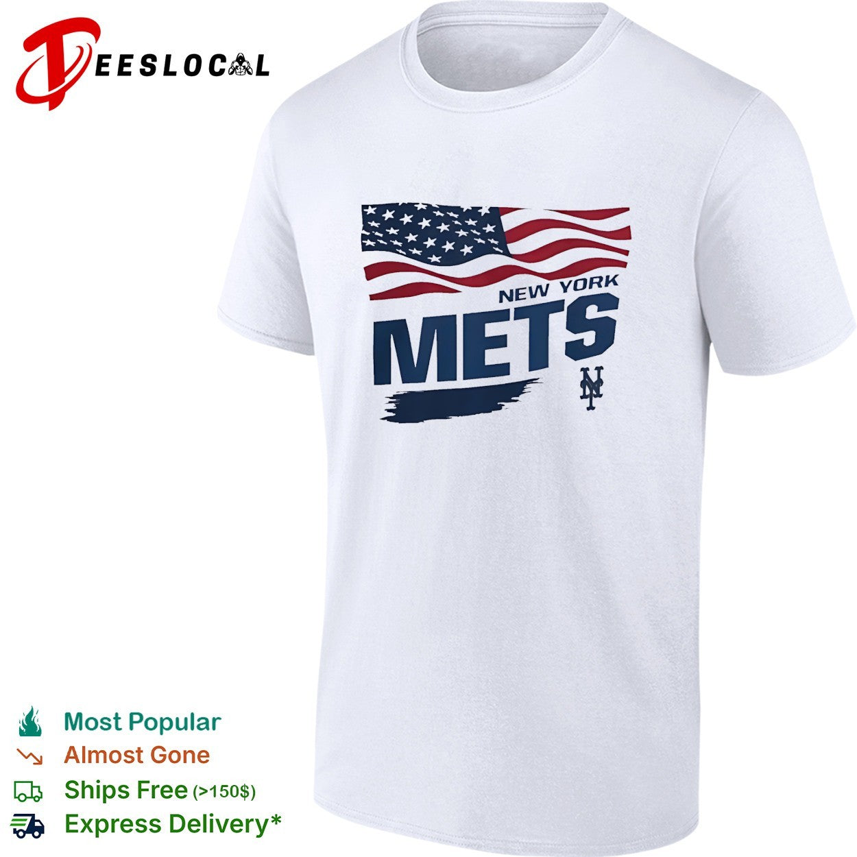 New York Mets waving American flag MLB shirt