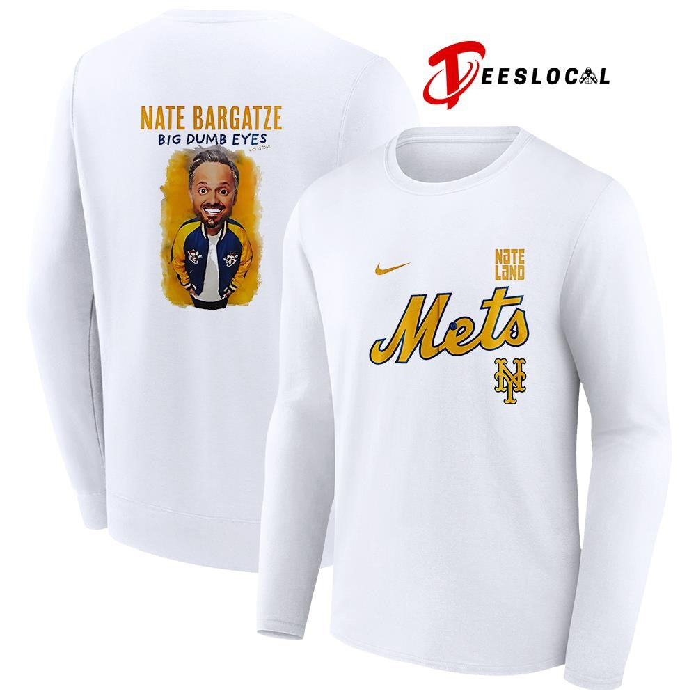 New York Mets x Nate Bargatze Big Dumb Eyes world tour caricature graphic shirt