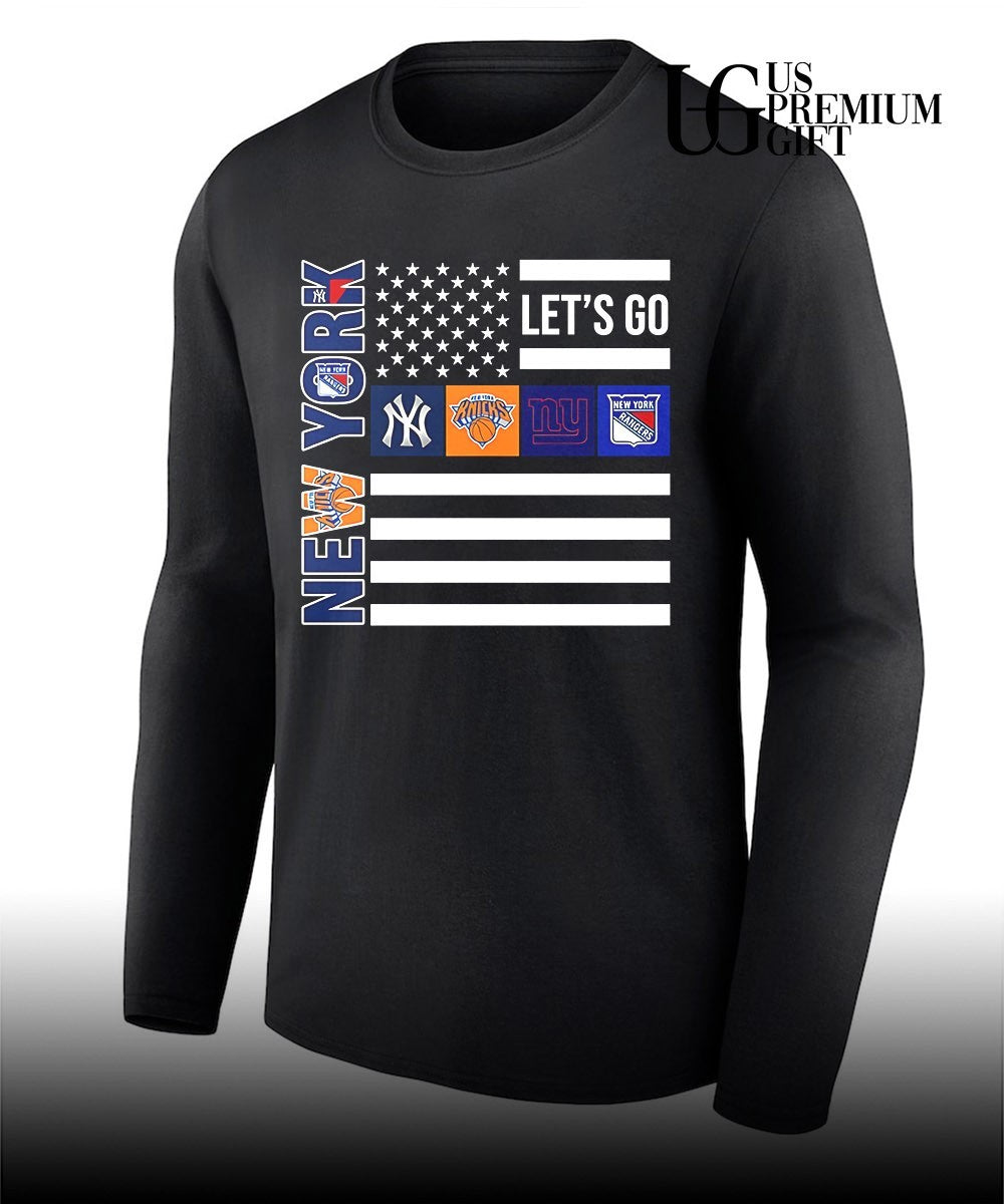 New York Sport Teams Yankees Knicks Giants Rangers American Flag shirt