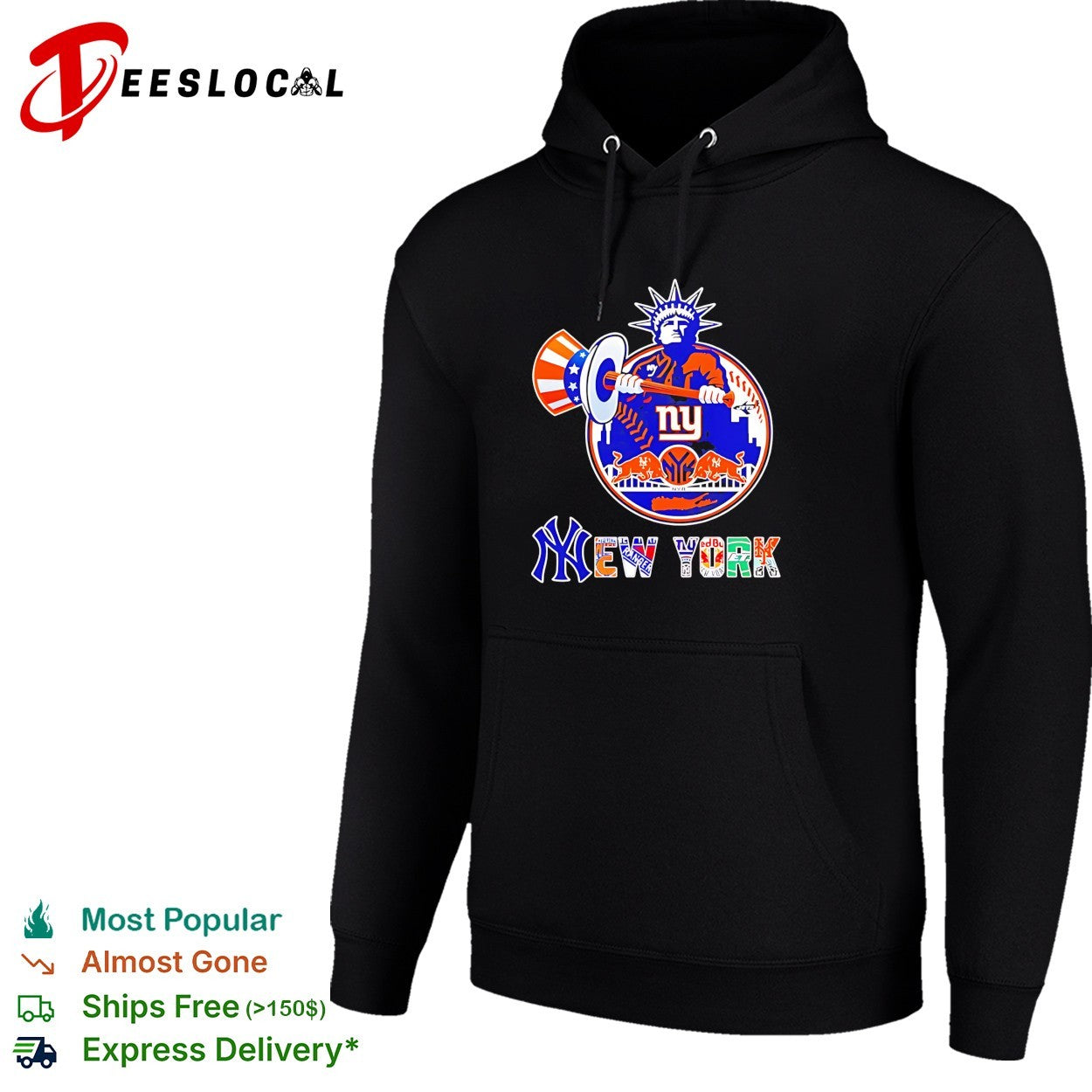 New York Yankees Mets Knicks Rangers Statue of Liberty logo funny shirt