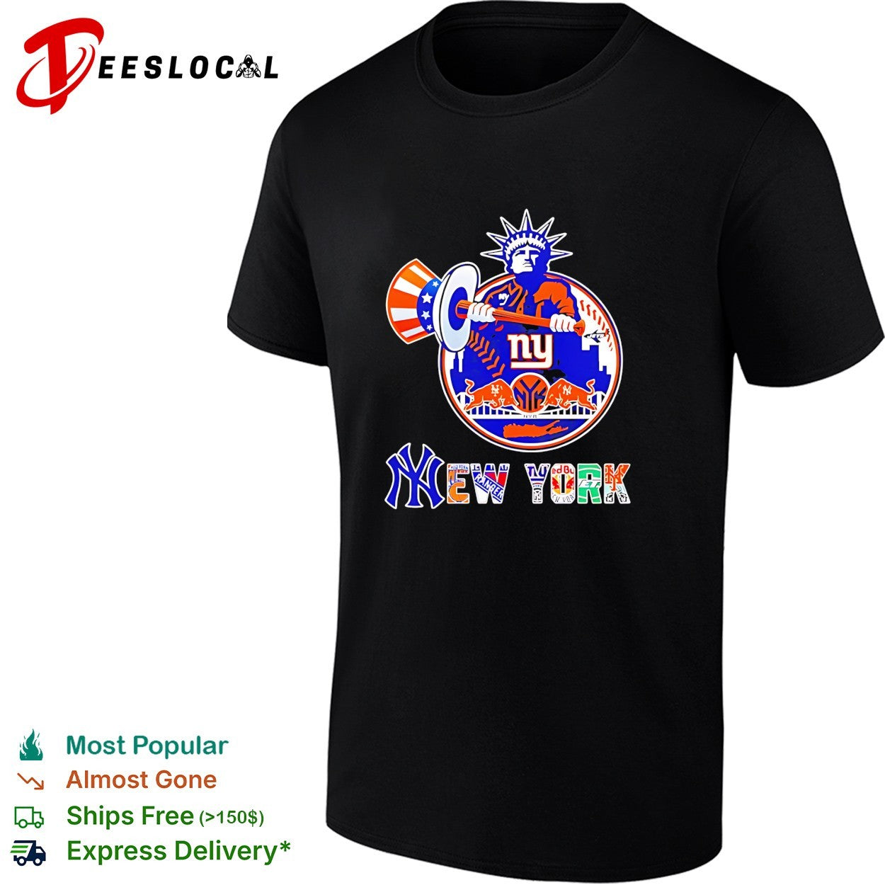 New York Yankees Mets Knicks Rangers Statue of Liberty logo funny shirt