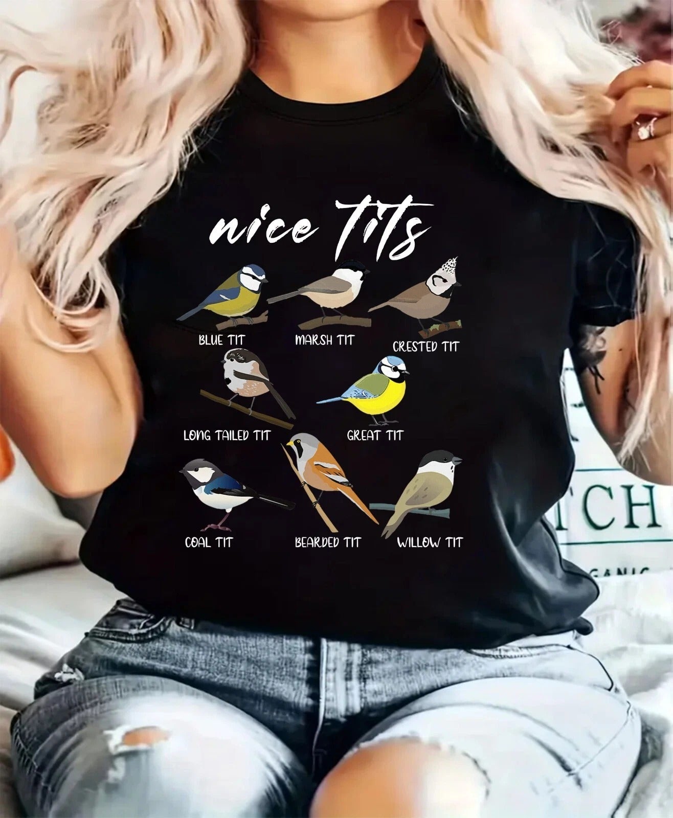 Nice T*ts Bird Watching T-Shirt Funny Bird Lover Marsh Blue Tit Unisex Tee Top