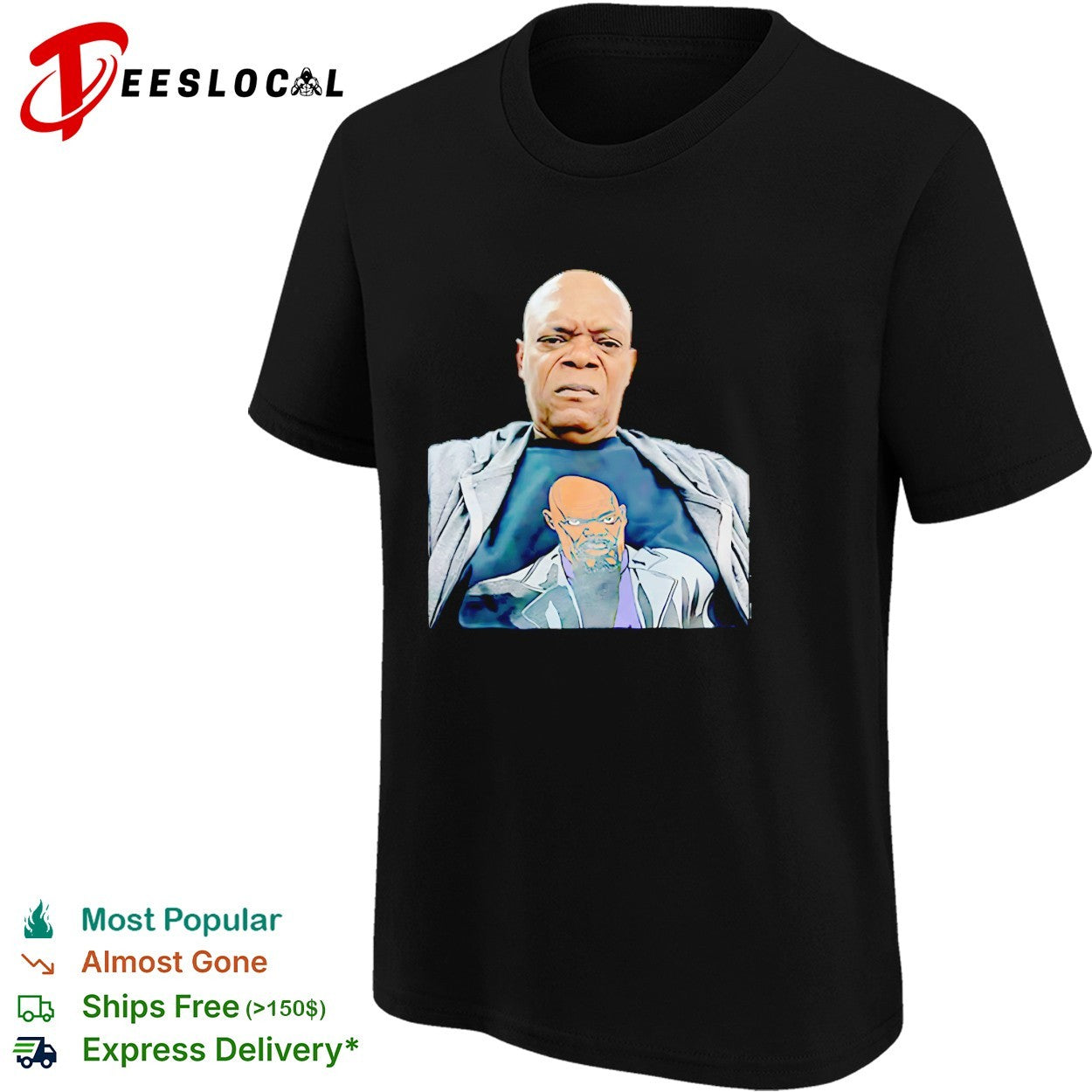 Nick Fury wearing Nick Fury t-shirt portrait funny shirt