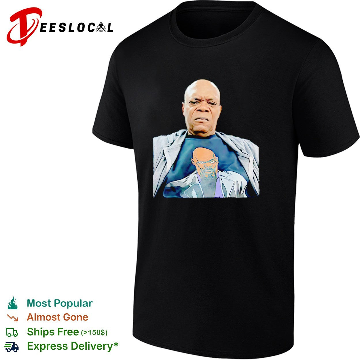 Nick Fury wearing Nick Fury t-shirt portrait funny shirt