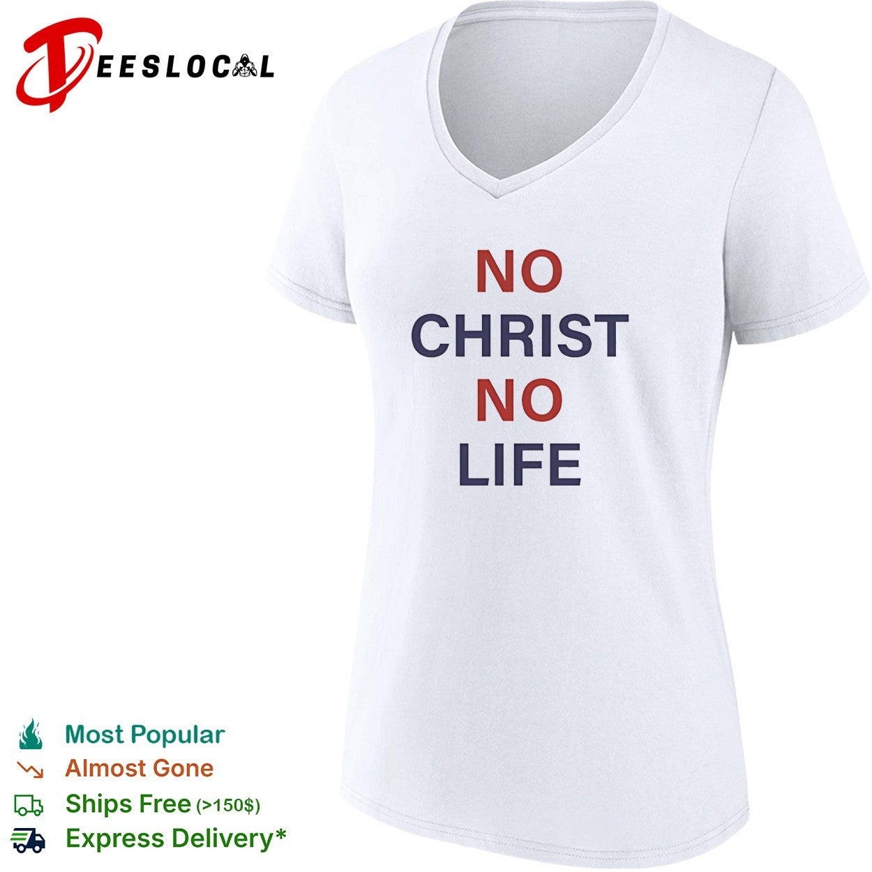 No Christ no life blue and red text shirt