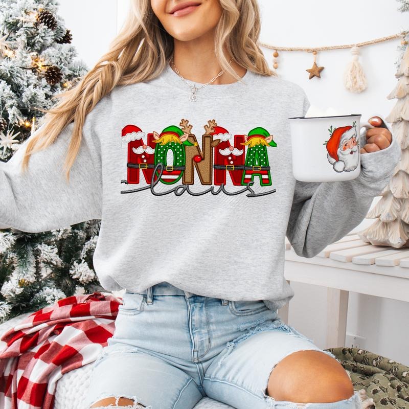 Nonna Claus Faux Embroidery Sweatshirt