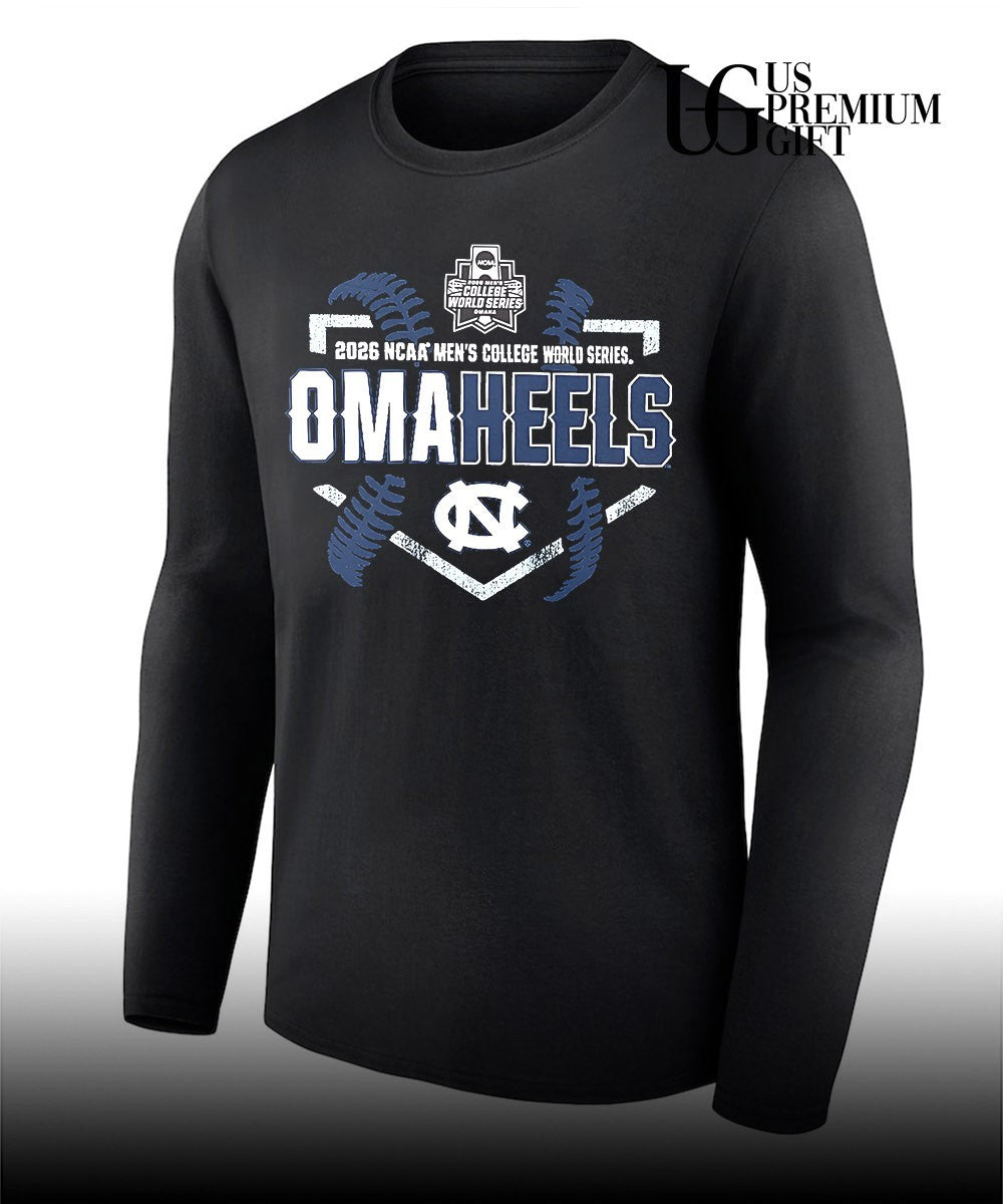 North Carolina Tar Heels 2026 NCAA Men’s college World Series OMAHEELS logo T-shirt