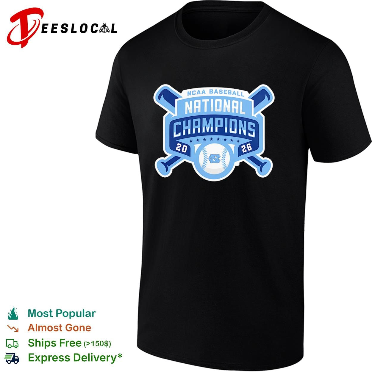 North Carolina Tar Heels national champions crossed bats NCAA baseball 2026 NC shirt