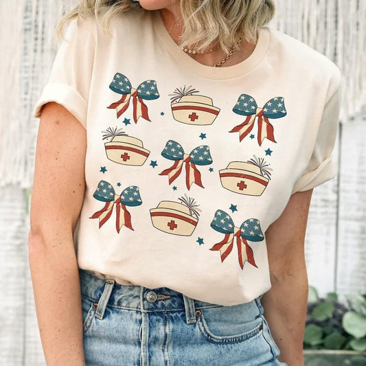Nurse American Flag Shirt 4th Of July Shirt Independence Day Shirt For Nurse Coquette Bow American Flag Tshirt American Nurse Shirt
