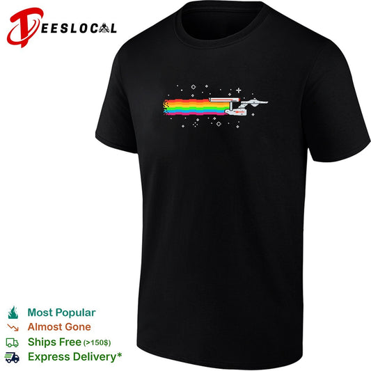 Nyan cat rainbow pixel art space sci-fi starship shirt