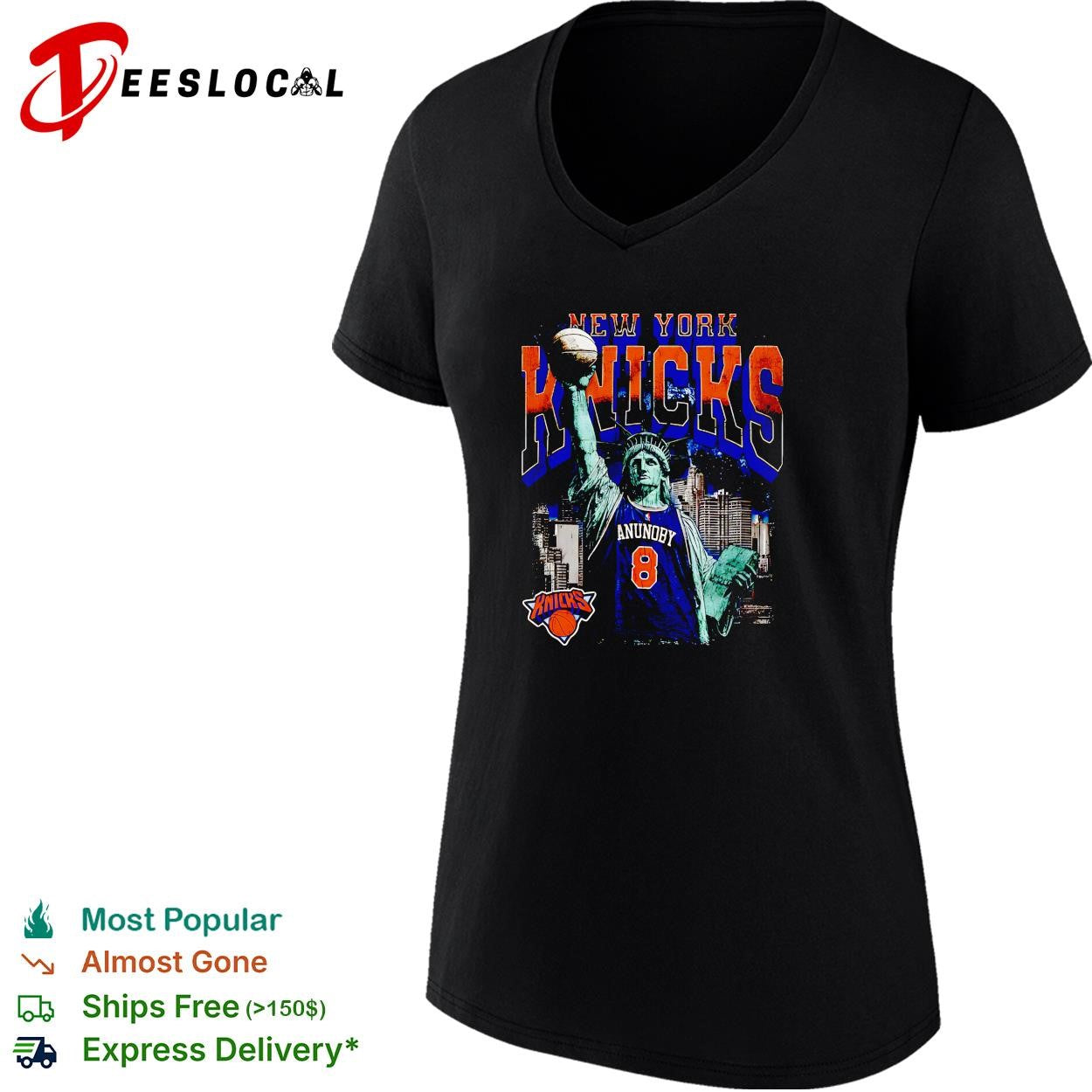OG Anunoby 8 New York Knicks Statue of Liberty skyline basketball shirt