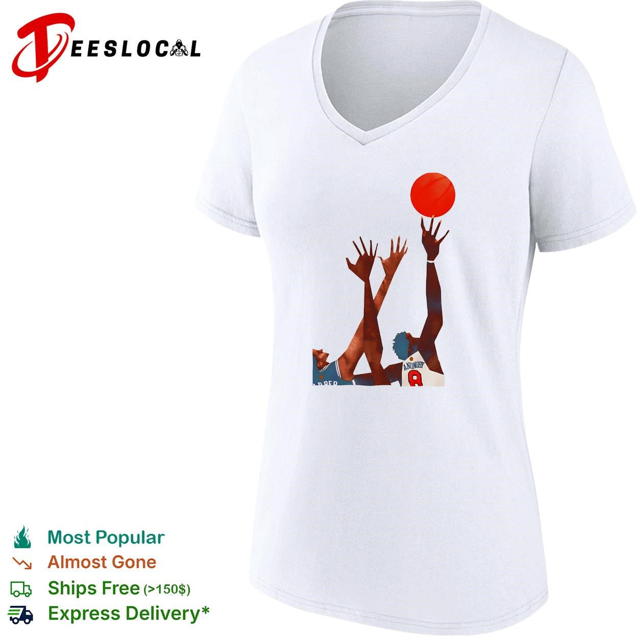 OG Anunoby Harper basketball reaching for ball action art white shirt