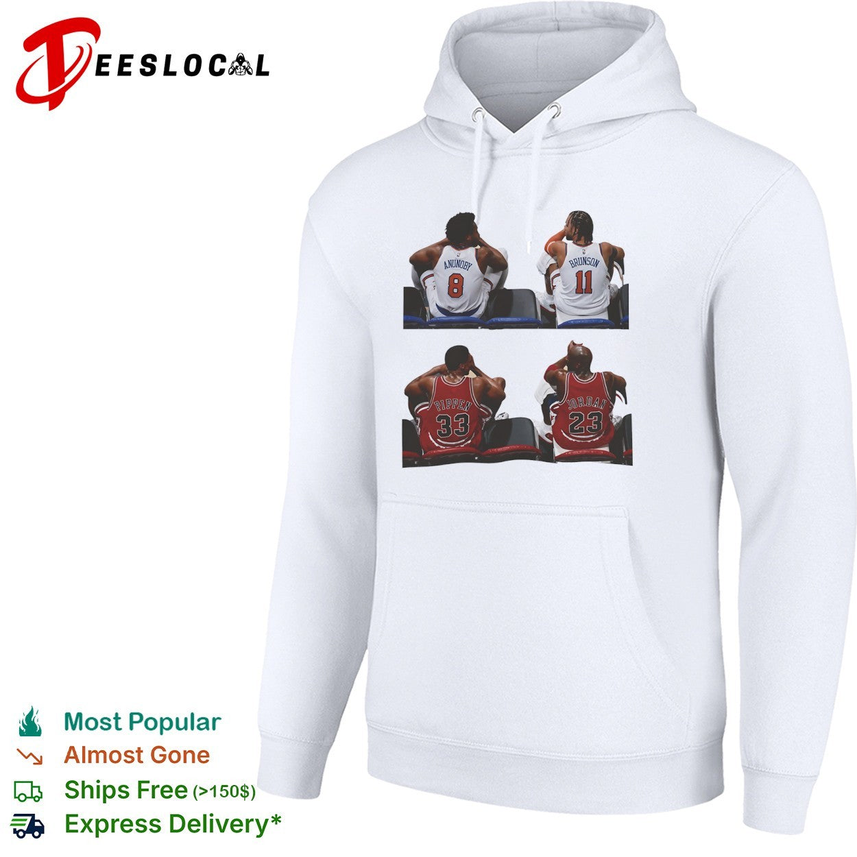 OG Anunoby Jalen Brunson NY Knicks Scottie Pippen Michael Jordan Chicago Bulls bench sitting players shirt