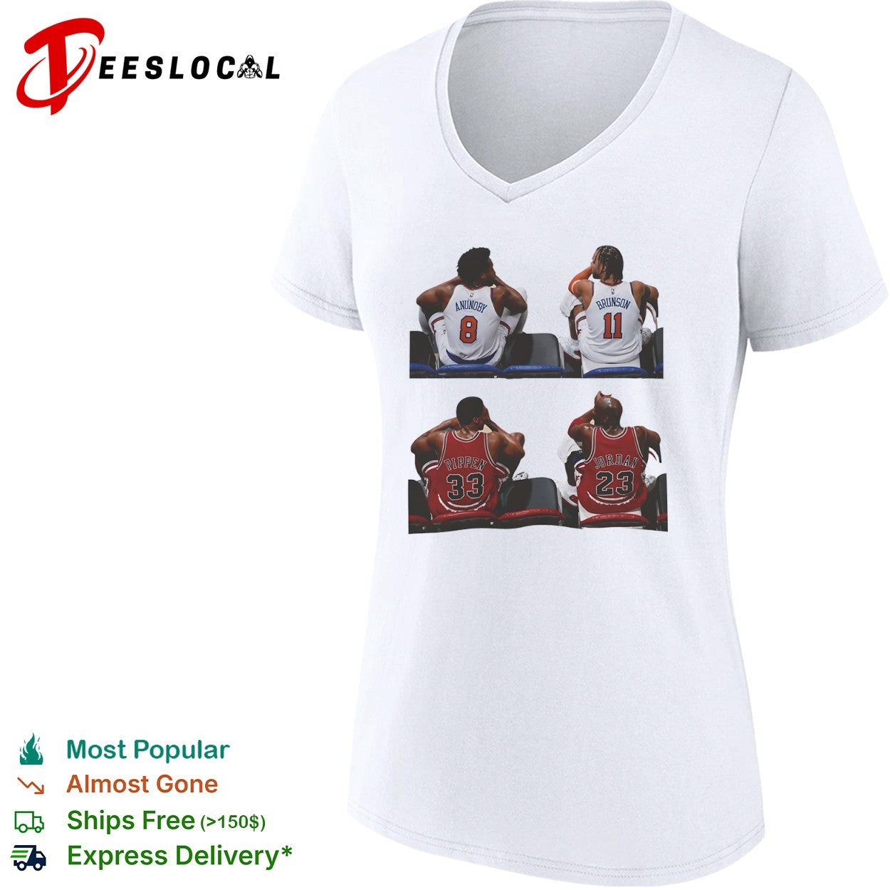 OG Anunoby Jalen Brunson NY Knicks Scottie Pippen Michael Jordan Chicago Bulls bench sitting players shirt