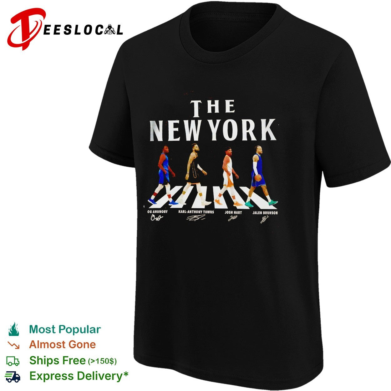 OG Anunoby Karl Anthony Towns Josh Hart Jalen Brunson New York Knicks walking across shirt