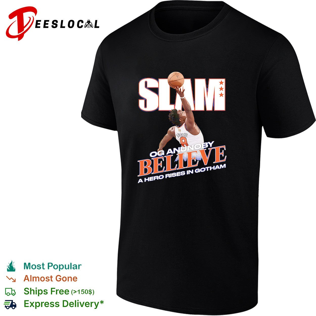 OG Anunoby NY Knicks believe dunk slam a hero rises in Gotham shirt
