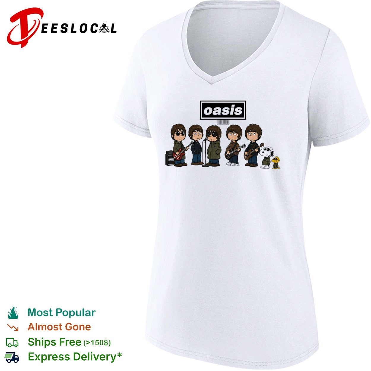 Oasis Peanuts Snoopy Woodstock Gallagher brothers Britpop band music cartoon shirt