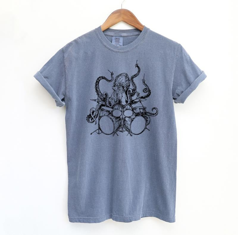 Octopus Drumming T Shirt, Meme Comfort Colors Shirt Menswear T-Shirt - clothing by TeeHivey.com
