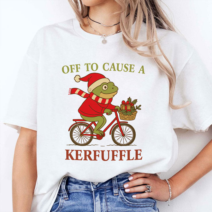 Off To Cause A Kerfuffle Frog Christmas T Shirt