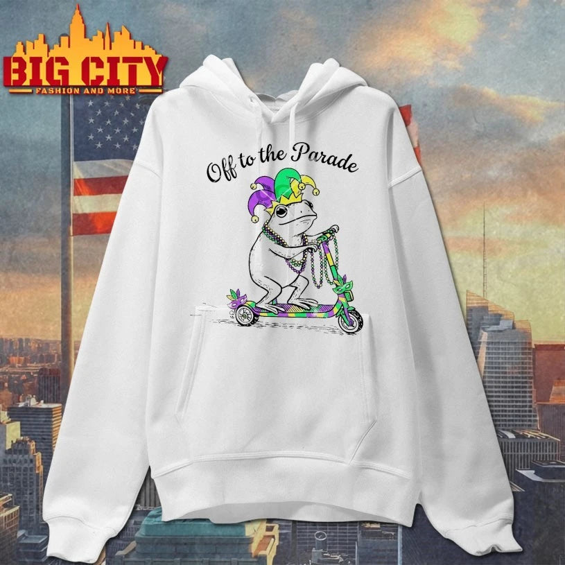 Off To The Parade Mardi Gras Frog On Scooter T-shirt
