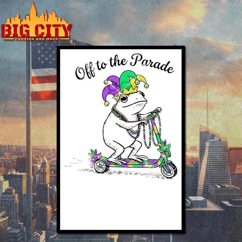 Off To The Parade Mardi Gras Frog On Scooter T-shirt