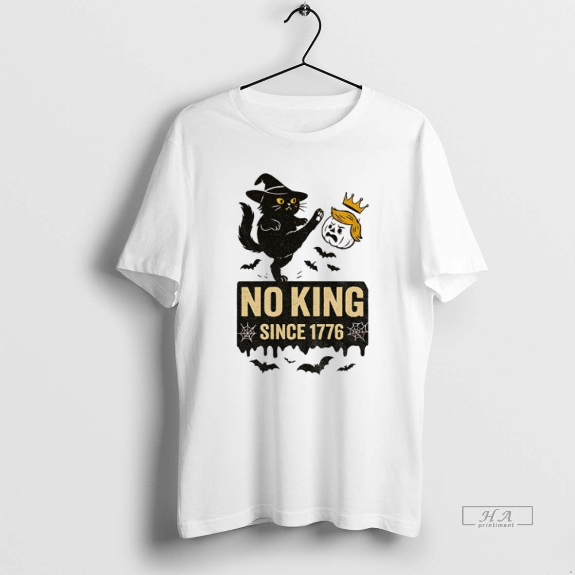 Official Cat Kicks Trump Orange No King Since 1776 Halloween - clothing by TeeHivey.com