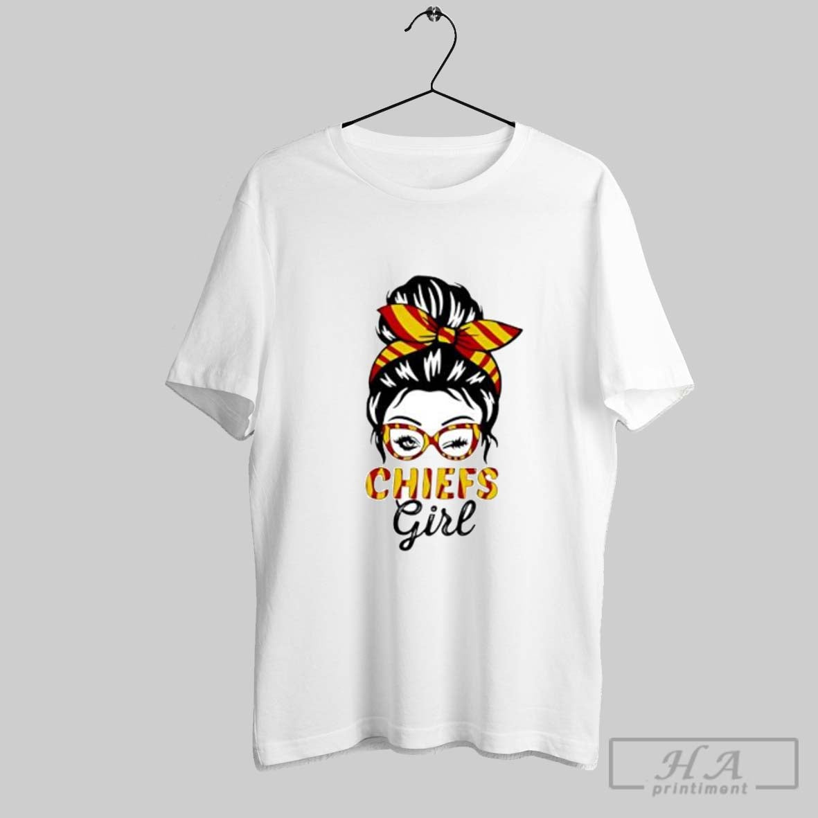 Official Chiefs Girl Winking Eye Messy Bun Leopard Print Football Posters White - clothing by TeeHivey.com