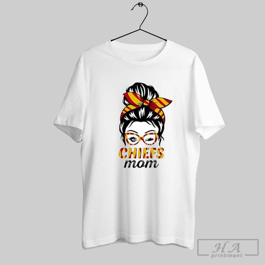 Official Chiefs Mom Winking Eye Messy Bun Leopard Print Football Posters White - clothing by TeeHivey.com