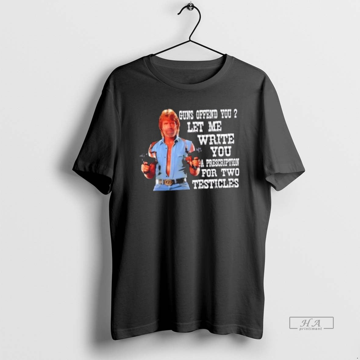 Official Chuck Norris Guns Offend You Let Me Write You A Prescription For Two Testicles - clothing by TeeHivey.com