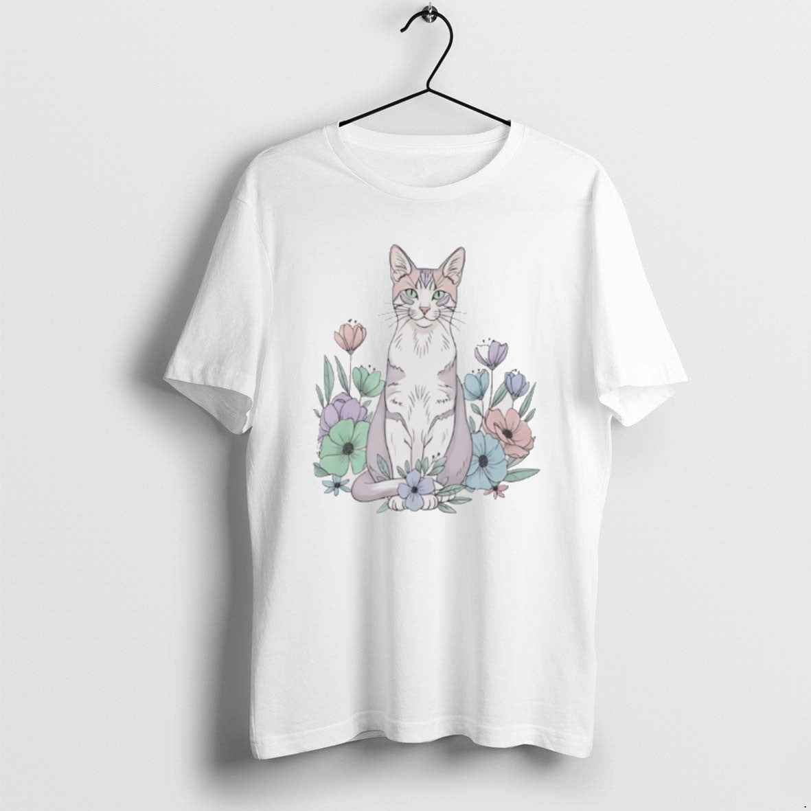 Official Cute Sitting Cat In Floral Garden Watercolor - clothing by TeeHivey.com