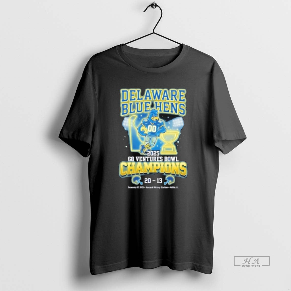 Official Delaware Blue Hens 2025 68 Ventures Bowl Champions Score Neon - clothing by TeeHivey.com